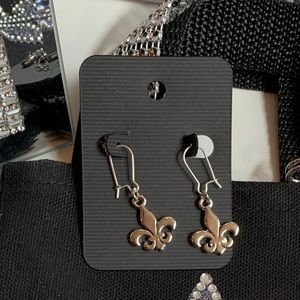 - Silver tone hoop earrings lever back with Fleur de lis charm new